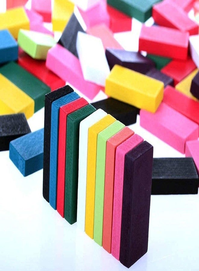 PULSBERY مجموعة ألعاب مكعبات بناء الدومينو الخشبية من PULSBERY للأطفال من سن 3 إلى 8 سنوات، بنين وبنات، لون عشوائي (عبوة من 200 قطعة) - Image 4